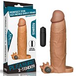 Коричневая насадка на пенис Add 3 Pleasure X Tender Vibrating Penis Sleeve с вибропулей - 20 см.